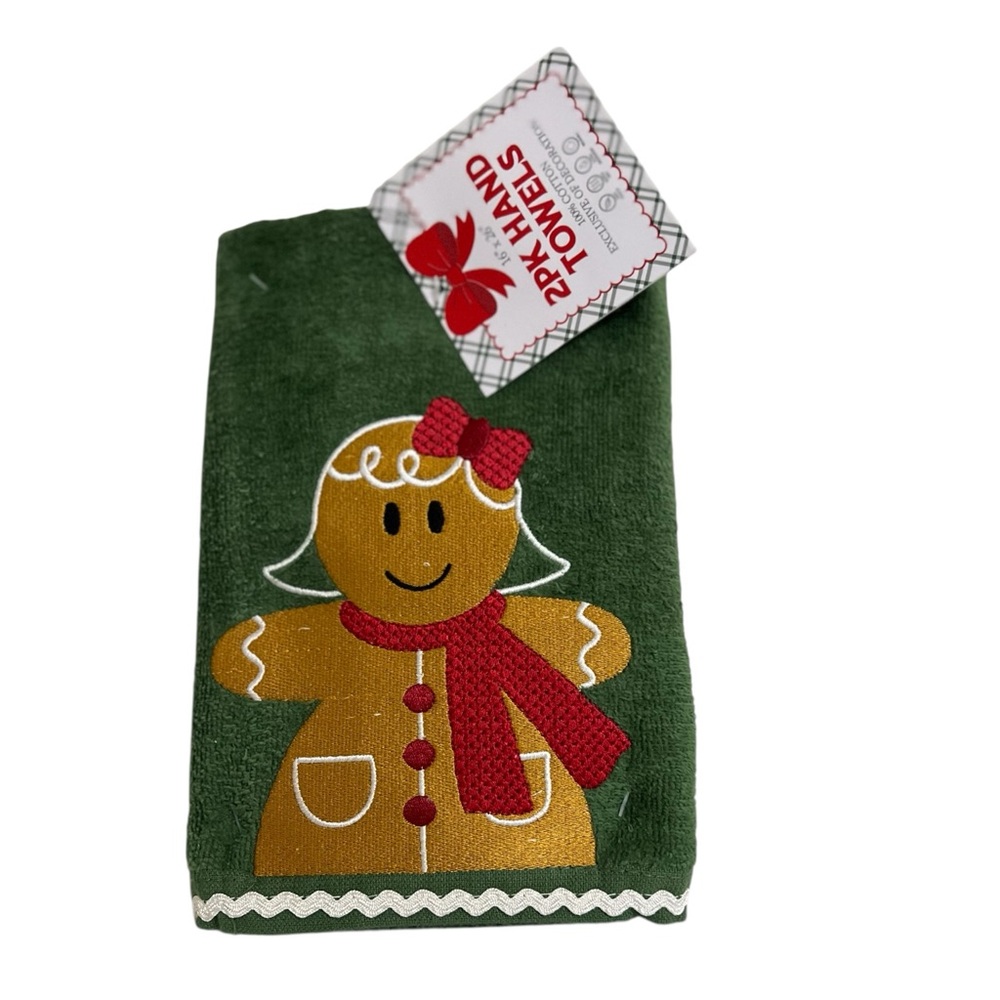 Festive Green Gingerbread Hand Towels - 2 Pack